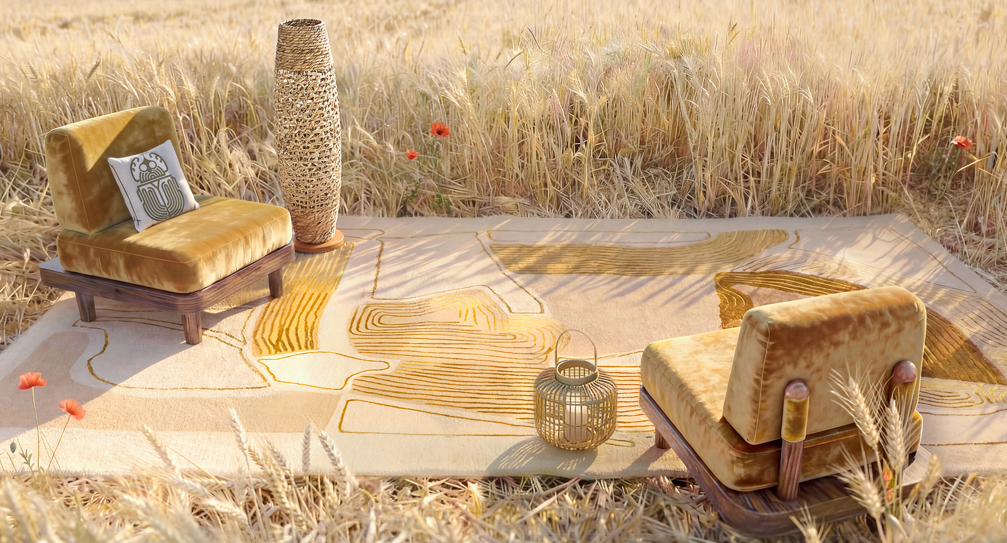 Tapis Champ de blé avec 2 chauffeuses Lukan