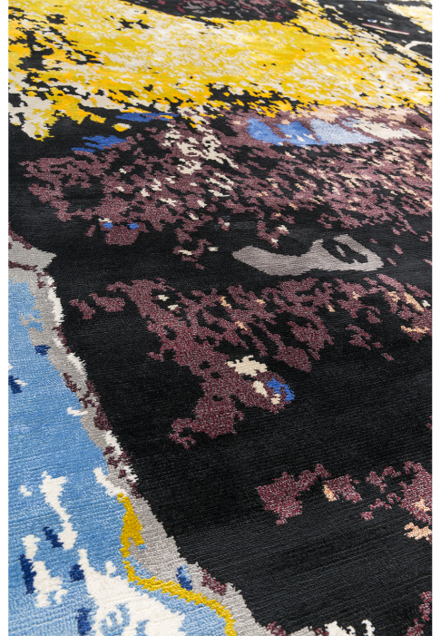 RUG-IDOL-RECT-BLEU_detail1.jpg A Rug where dreamlike visions and faraway worlds intertwine, close-up