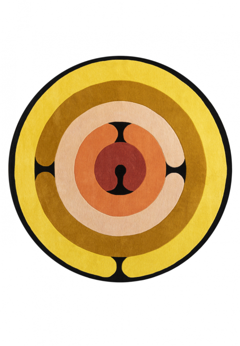 RUG-MINOTOR-ROND-AMBRE.jpg Rug with geometric lines, round shape