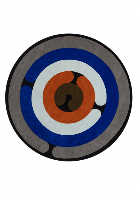 RUG-MINOTOR-ROND-COBALT.jpg Rug with geometric lines, round shape