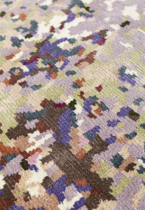 A Rug where dreamlike visions and faraway worlds intertwine, close-up