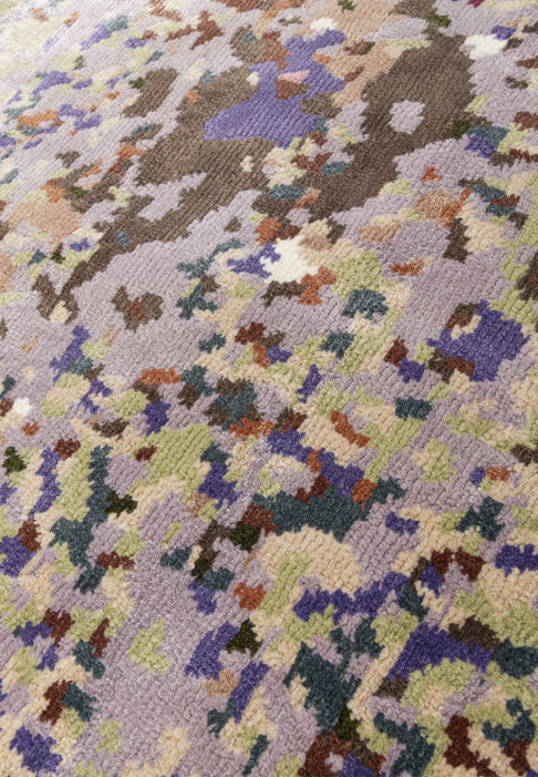 A Rug where dreamlike visions and faraway worlds intertwine, close-up