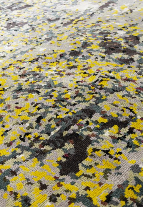 A Rug where dreamlike visions and faraway worlds intertwine, close-up
