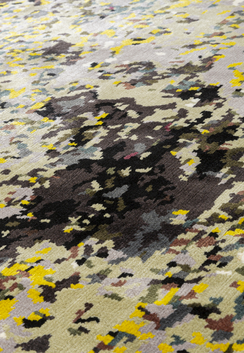 A Rug where dreamlike visions and faraway worlds intertwine, close-up