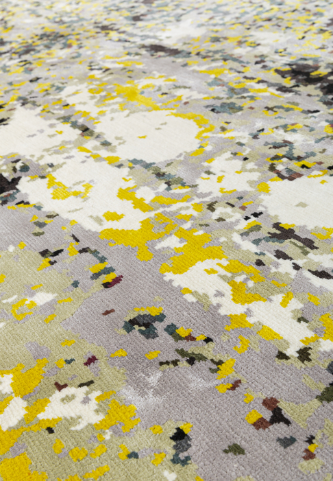 A Rug where dreamlike visions and faraway worlds intertwine, close-up