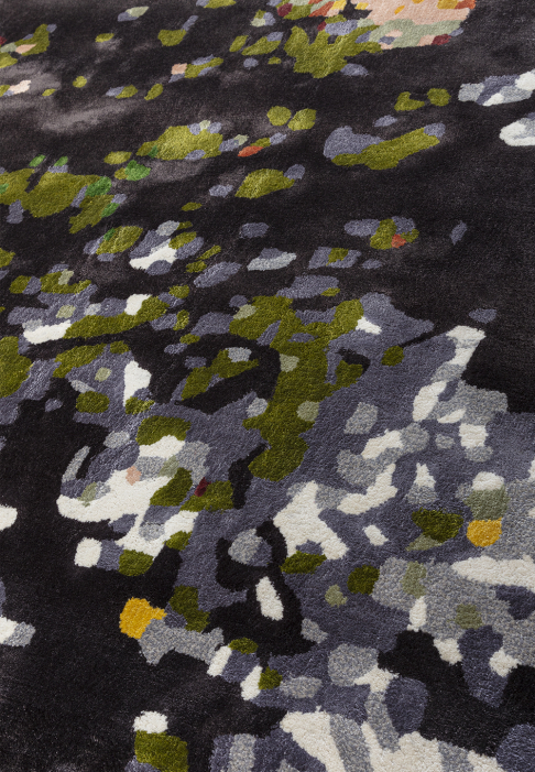 RUG-FIREANDICE-RECT-detail2.jpg Rug that evoques plants and light, detail