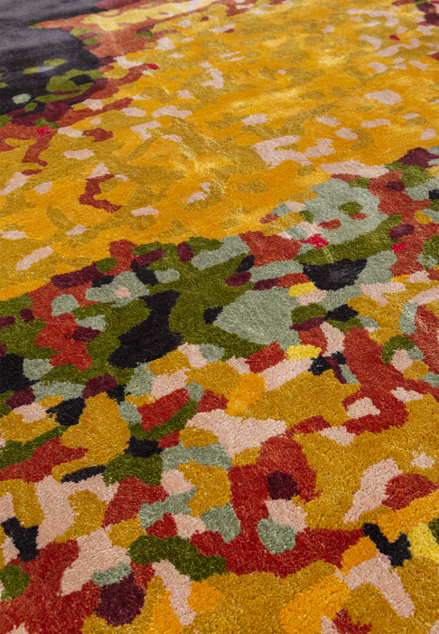 RUG-FIREANDICE-RECT-detail3.jpg Rug that evoques plants and light, detail