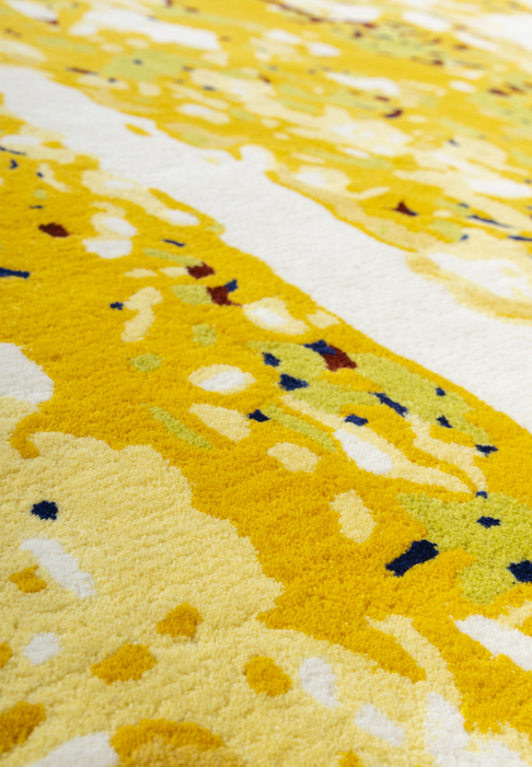 TAPIS-QUERCUS-RECT-detail2.jpg Tapis évoquant le végétal et la lumière, détail