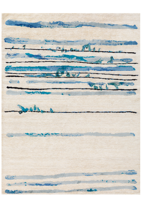 White rug with blue lines