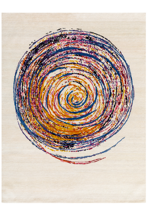 Tapis fond blanc avec spirale multicolore