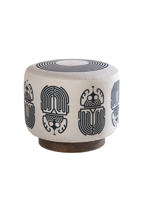 POUF_BESTIAIRE_rond_SCARAB_nacre_1.jpg Round footstool Scarab pattern
