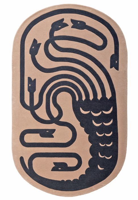 TAPIS_BESTIAIRE_HYDRE_nacre.jpg Oblong Rug with Hydra pattern
