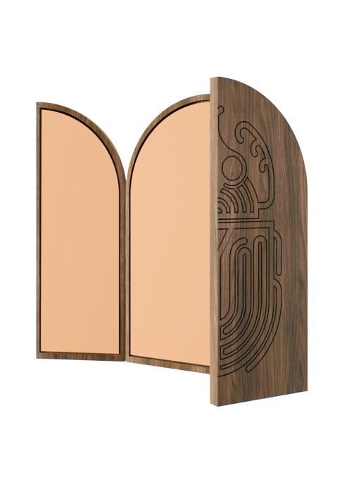 MIROIR_BESTIAIRE_SCARAB_3.jpg Triptych mirror with Scarab pattern