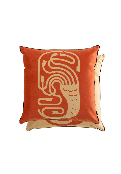COUSSIN_BESTIAIRE_HYDRE_terracotta_1.jpg Coussin carré motif Hydre