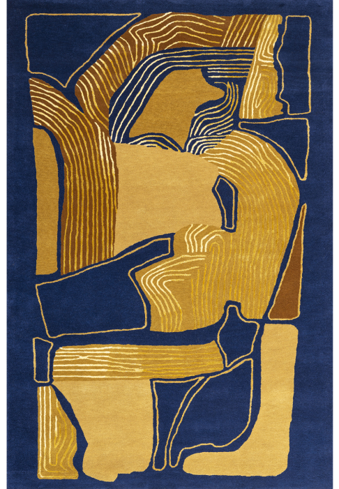 Tapis rectangulaire Champ de blé bleu et or