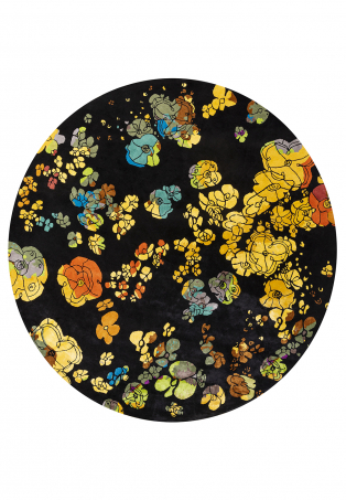Tapis rond : mille fleurs, nuances de jaune et or