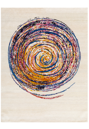 White rug with multicolour spiral